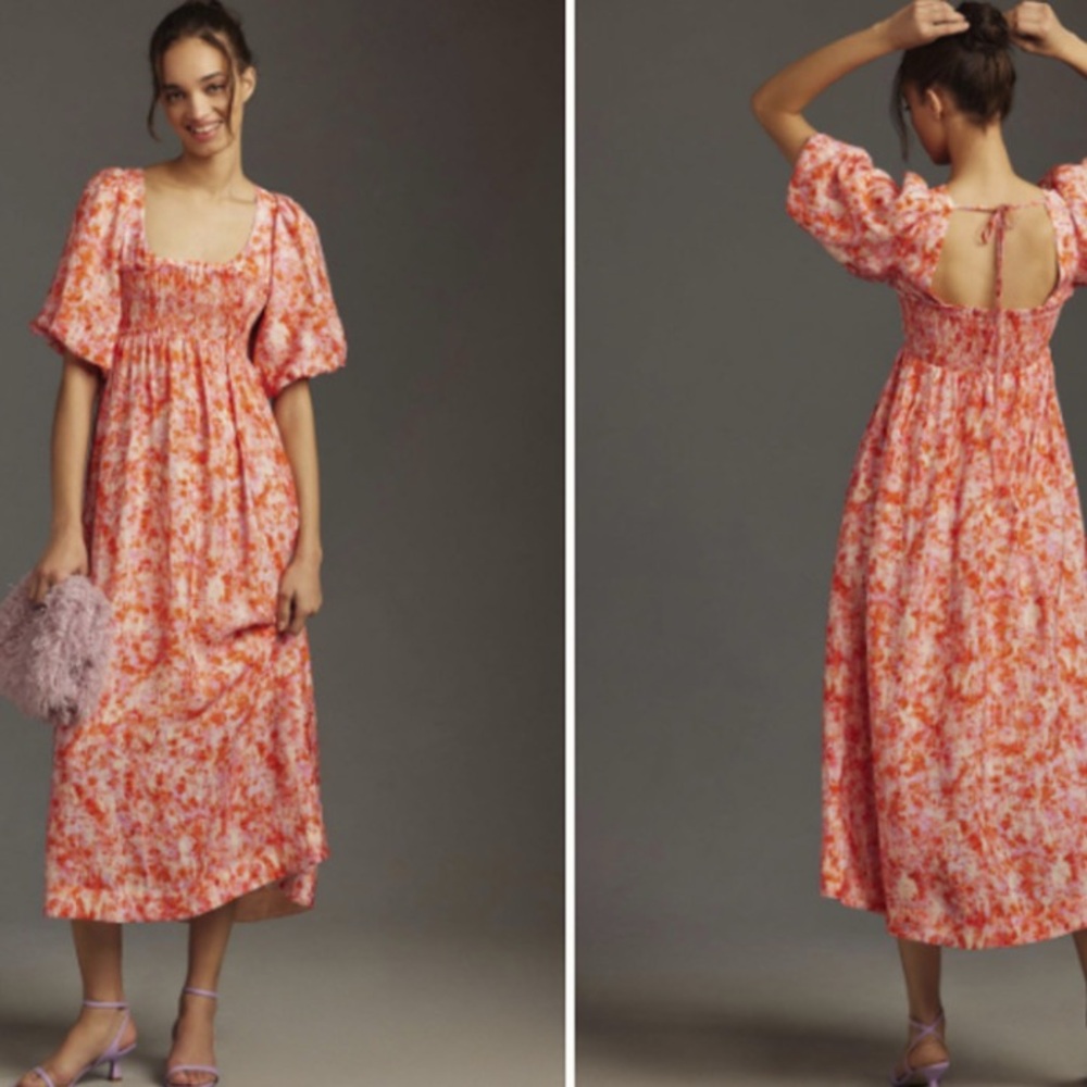 Anthropologie Pink and Orange Floral Maxi Dress